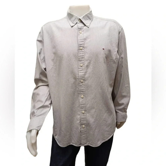 Tommy Hilfiger Long Sleeve Button Down Grey Dress Shirt  Size XXL - Picture 1 of 9